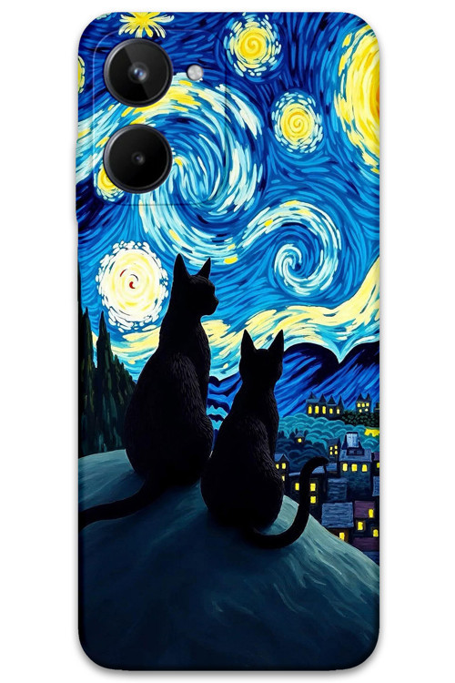 Realme 10 4G Uyumlu Kedi Desenli Telefon Kılıfı + Ekran Koruyucu - 5782