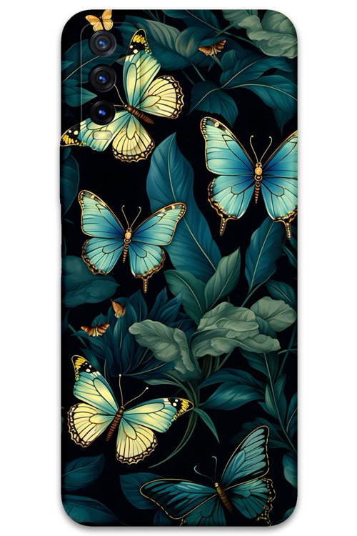 Vivo Y20S Uyumlu Kelebek Desenli Telefon Kılıfı + Ekran Koruyucu - 5791