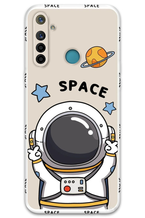 Realme 5İ Uyumlu Astronot Desenli Telefon Kılıfı + Ekran Koruyucu - 5865