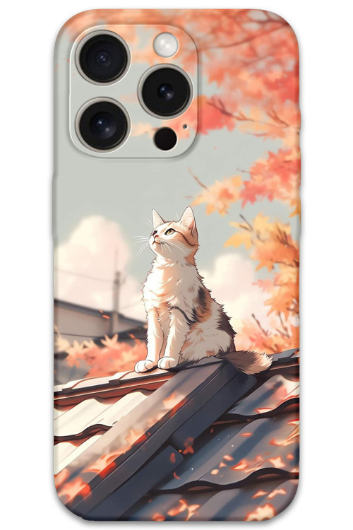 İphone 15 Pro Uyumlu Kedi Desenli Telefon Kılıfı + Ekran Koruyucu - 5784