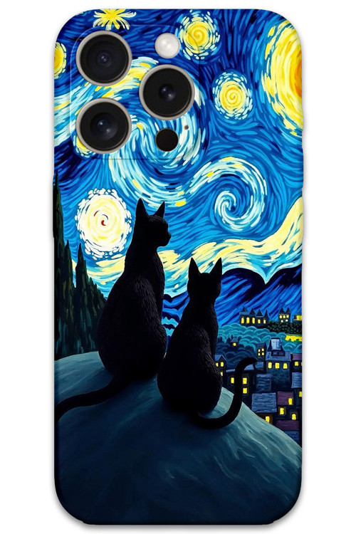 İphone 15 Pro Uyumlu Kedi Desenli Telefon Kılıfı + Ekran Koruyucu - 5782