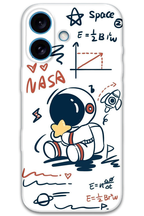 İphone 16 Uyumlu Astronot Desenli Telefon Kılıfı + Ekran Koruyucu - 5858
