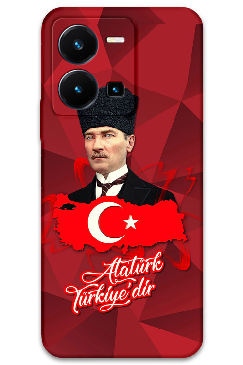 Vivo Y22S Uyumlu Atatürk Desenli Telefon Kılıfı + Ekran Koruyucu - 5851
