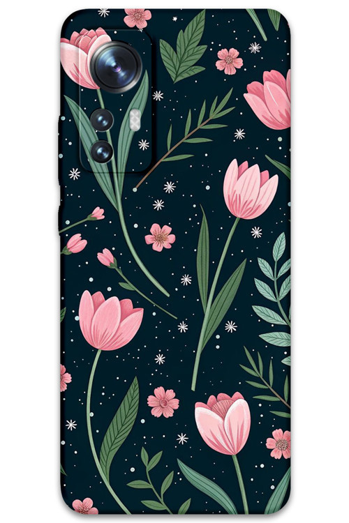 Xiaomi Mi 12 Pro Uyumlu Çiçek Desenli Telefon Kılıfı + Ekran Koruyucu - 5788