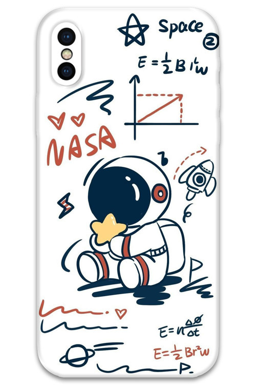 İphone X Uyumlu Astronot Desenli Telefon Kılıfı + Ekran Koruyucu - 5858