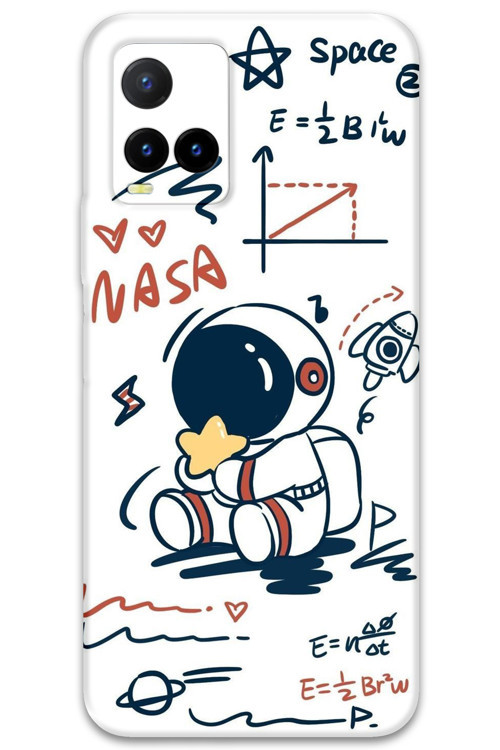 Vivo Y32 Uyumlu Astronot Desenli Telefon Kılıfı + Ekran Koruyucu - 5858