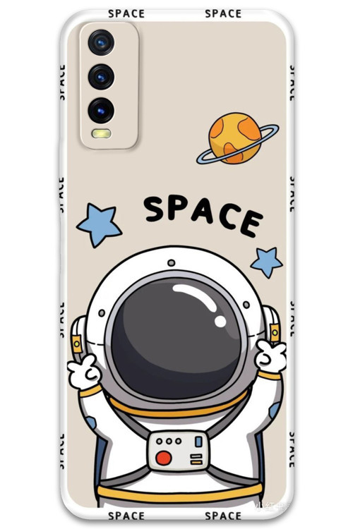 Vivo Y11S Uyumlu Astronot Desenli Telefon Kılıfı + Ekran Koruyucu - 5865