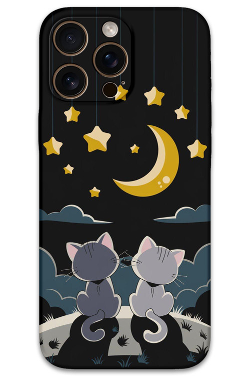 İphone 16 Pro Uyumlu Kedi Desenli Telefon Kılıfı + Ekran Koruyucu - 5809