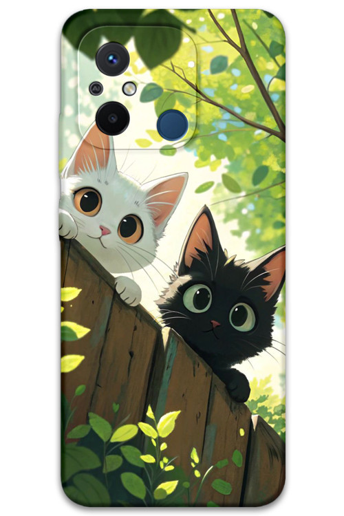Xiaomi Redmi 12C Uyumlu Kedi Desenli Telefon Kılıfı + Ekran Koruyucu - 5785