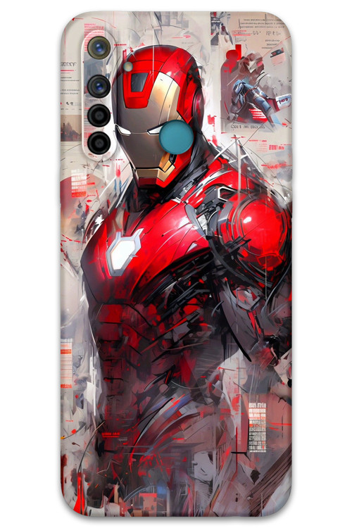 Realme 5İ Uyumlu İronman Desenli Telefon Kılıfı + Ekran Koruyucu - 5828