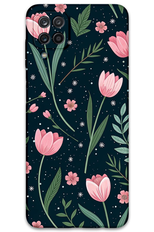Galaxy A12 Uyumlu Çiçek Desenli Telefon Kılıfı + Ekran Koruyucu - 5788