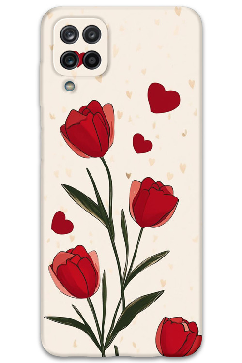 Galaxy A12 Uyumlu Çiçek Desenli Telefon Kılıfı + Ekran Koruyucu - 5789