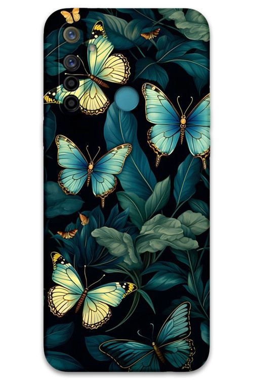 Realme 5İ Uyumlu Kelebek Desenli Telefon Kılıfı + Ekran Koruyucu - 5791