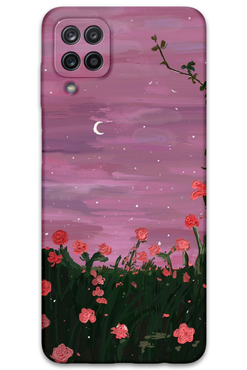 Galaxy A12 Uyumlu Çiçek Desenli Telefon Kılıfı + Ekran Koruyucu - 5793