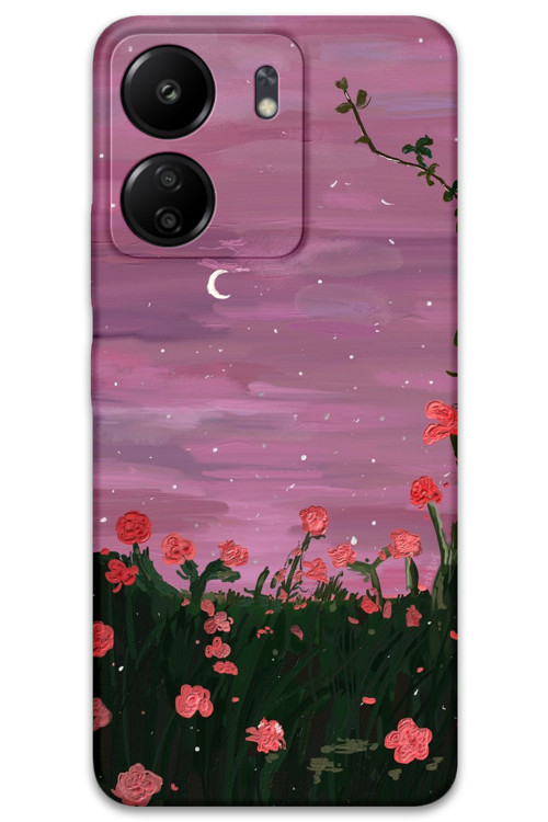 Xiaomi Redmi 13C Uyumlu Çiçek Desenli Telefon Kılıfı + Ekran Koruyucu - 5793