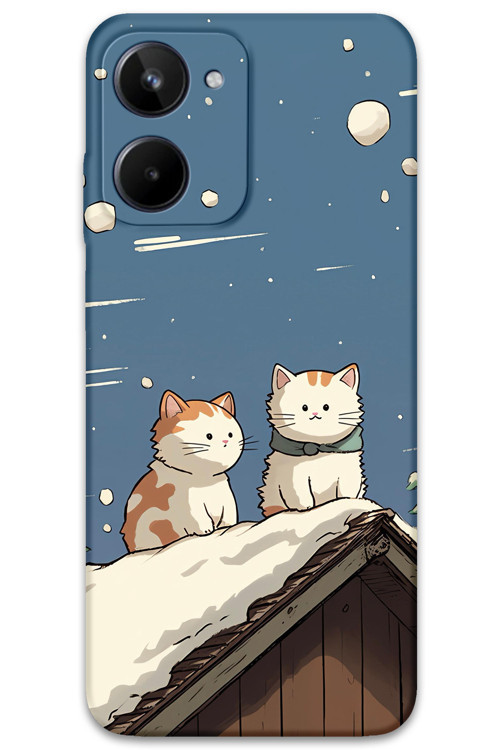 Realme 10 4G Uyumlu Kedi Desenli Telefon Kılıfı + Ekran Koruyucu - 5780