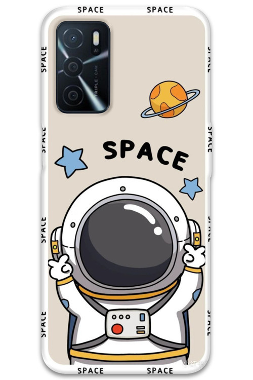 Oppo A16 Uyumlu Astronot Desenli Telefon Kılıfı + Ekran Koruyucu - 5865