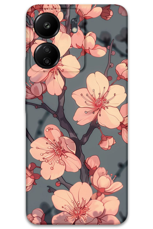 Xiaomi Redmi 13C Uyumlu Çiçek Desenli Telefon Kılıfı + Ekran Koruyucu - 5801