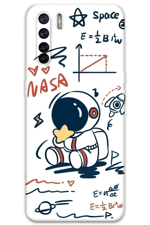 Oppo A91 Uyumlu Astronot Desenli Telefon Kılıfı + Ekran Koruyucu - 5858