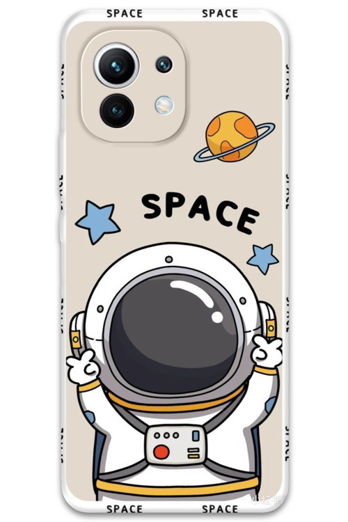 Xiaomi Mi 11 Uyumlu Astronot Desenli Telefon Kılıfı + Ekran Koruyucu - 5865