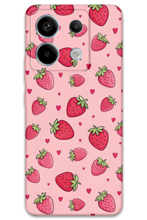 Poco M6 Pro Uyumlu Çilek Desenli Telefon Kılıfı + Ekran Koruyucu - 5804
