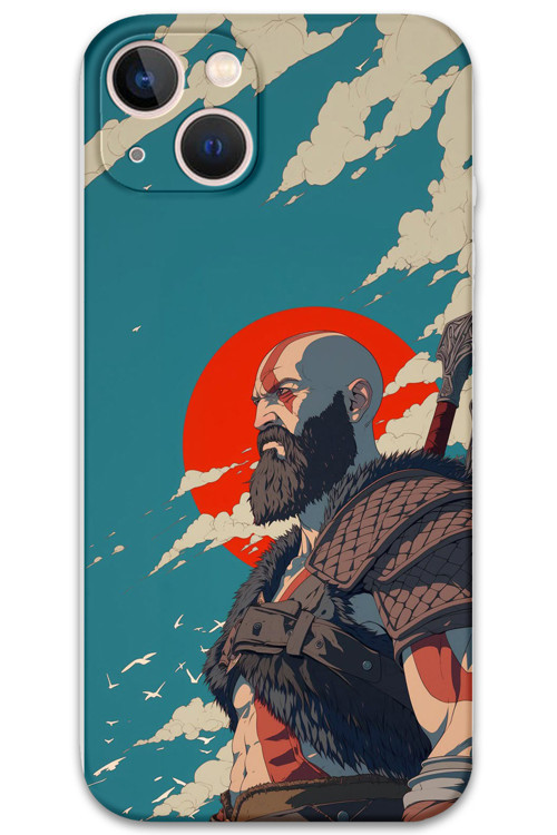 İphone 13 Uyumlu Kratos Desenli Telefon Kılıfı + Ekran Koruyucu - 5824