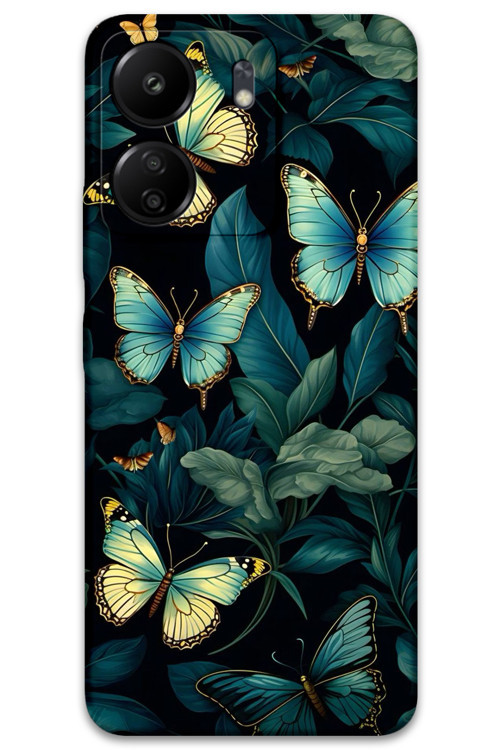 Poco C65 Uyumlu Kelebek Desenli Telefon Kılıfı + Ekran Koruyucu - 5791