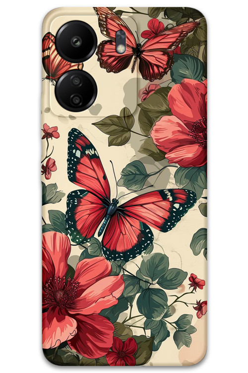 Poco C65 Uyumlu Kelebek Desenli Telefon Kılıfı + Ekran Koruyucu - 5795