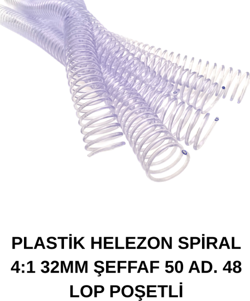 PLASTİK HELEZON SPİRAL 4:1 32MM ŞEFFAF 50 AD. 48 LOP POŞETLİ