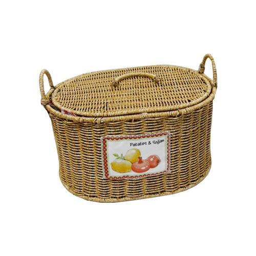 Rattan Örme Patates – Soğan Saklama Kutusu | Çift Bölmeli, Yıkanabilir, Dekoratif