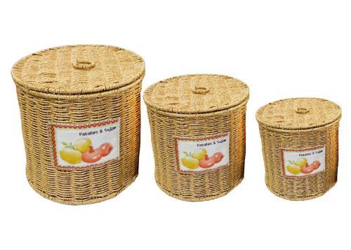 Rattan Örme 3’lü Patates – Soğan – Sarımsak Saklama Seti | Büyük – Orta – Küçük Boy | Yıkanabilir, Suya Dayanıklı