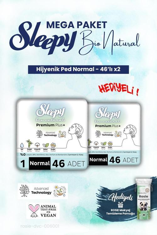 2 adet Bio Natural Hijyenik Ped Mega Paket Normal 46'lı ve ROSIE makyaj pamuk