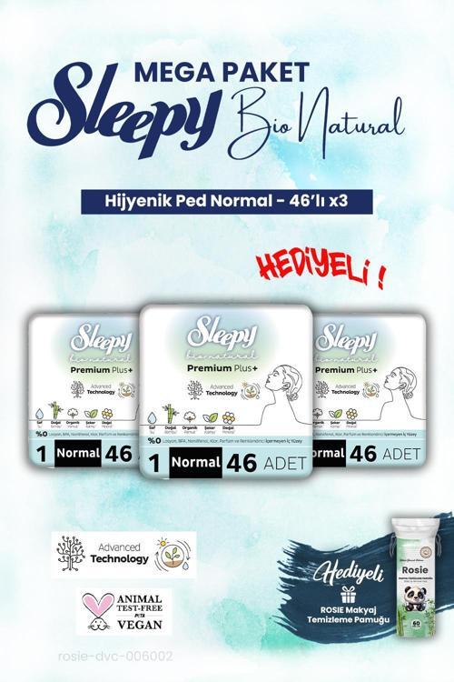 3'lü Bio Natural Hijyenik Ped Mega Paket Normal 46'lı ve ROSIE makyaj pamuk