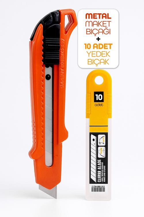 Profesyonel 18mm Metal Maket Bıçağı + 10 Adet Yedek Bıçak Seti Geniş Ağız