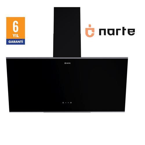 -H20090BX 90 CM Siyah  Cam Inox Çıtalı Eğimli Davlumbaz - 6 YIL GARANTİLİ