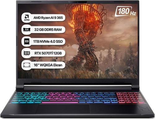 Nitro 16S NH.U07EY.001-32 Ryzen AI 9 365 32GB 1TB SSD RTX5070Tİ-12GB 180Hz 16 WQXGA Dos Taşınabilir Bilgisayar