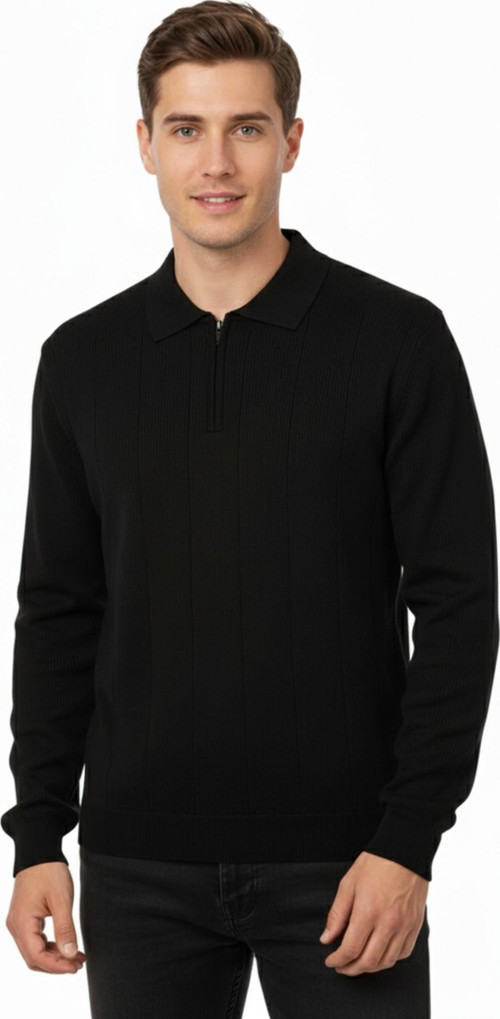 Erkek Polo Yaka Fermuarlı Triko Kazak Regular Fit 7019 BGL-ST04922