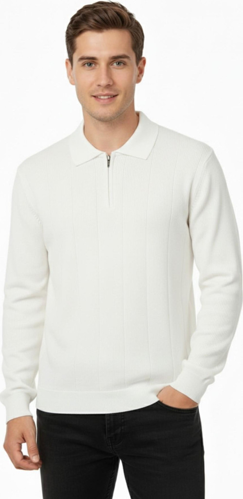 Erkek Polo Yaka Fermuarlı Triko Kazak Regular Fit 7019 BGL-ST04922