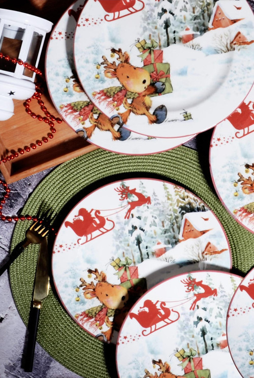 Yılbaşı Desen Özel Tasarım 6'Lı Sled Gift Dijital Baskı Servis Tabağı 26 Cm