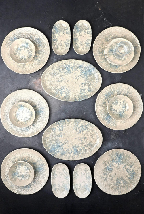 Mare Kabartma Desenli 6 Kişilik 28 Parça Dijital Baskı Porselen Kahvaltı Takımı