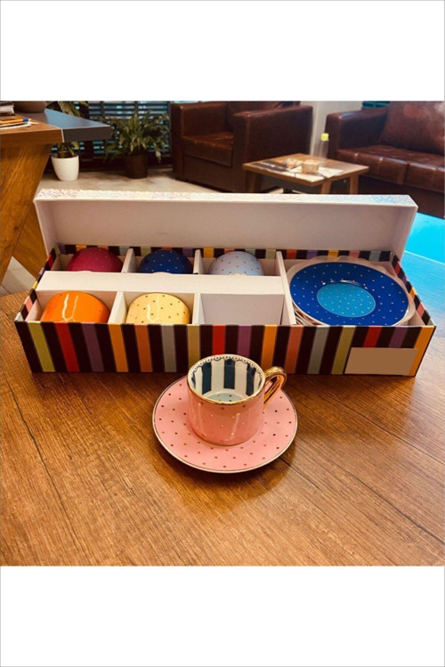 Ayhomee Bone China 6'Lı Tabaklı Lüx Porselen Kahve & Espresso Fincan Takımı 12 Parça 90 Cc