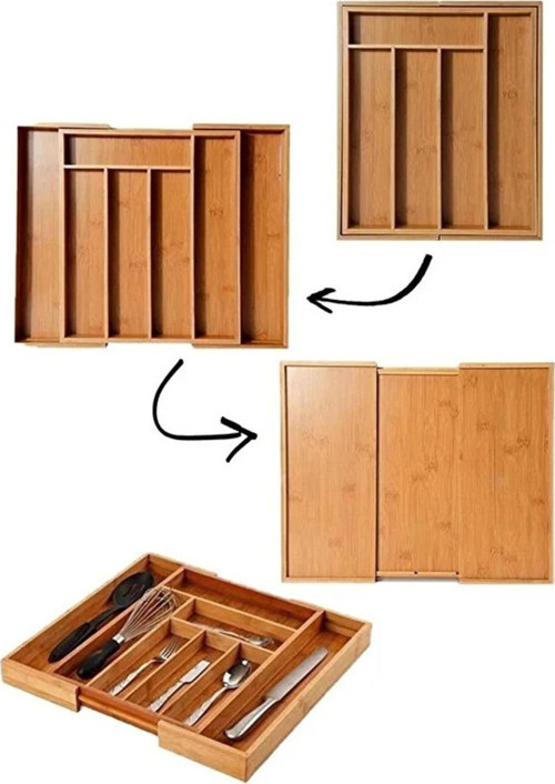 Bambu Ayarlanabilir Çekmece İçi 5 Ve 7 Bölmeli Kaşıklık Organizer