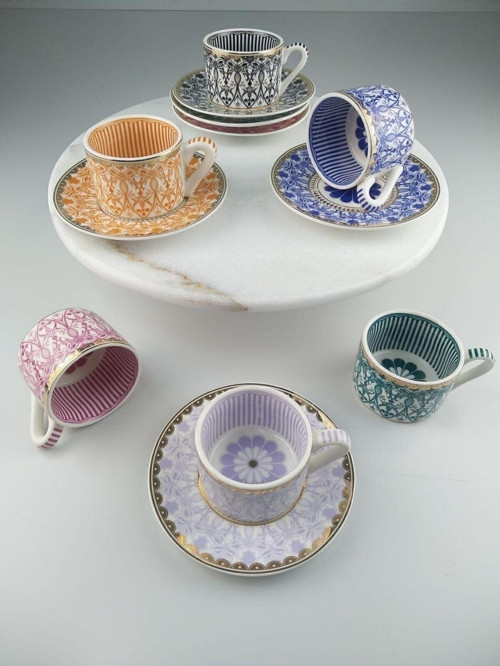 By Como Porselen Bone China 6 Lı Kahve Fincan Takımı Çiçek Papatya Fnc-08