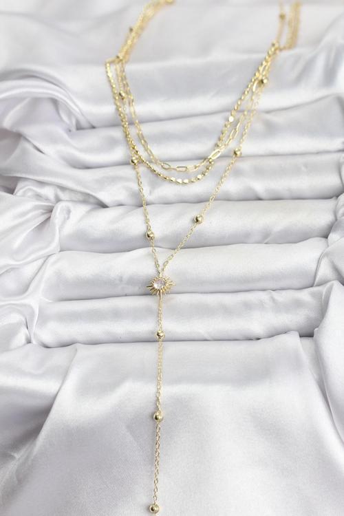 Zarif Boyunlar için Golden Pirinç Güneş Üçlü Kombin Kadın Kolye