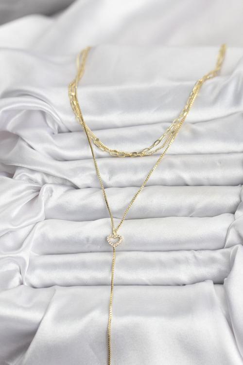 Zarif Boyunlar için Golden Pirinç Kalp Üçlü Kombin Kadın Kolye