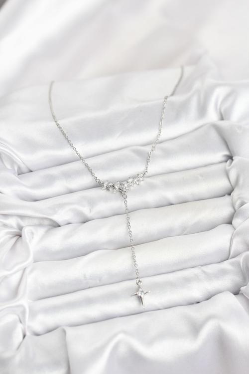 Zarif Boyunlar için Silver Çelik Zincir Yıldız Stil Y Kadın Kolye