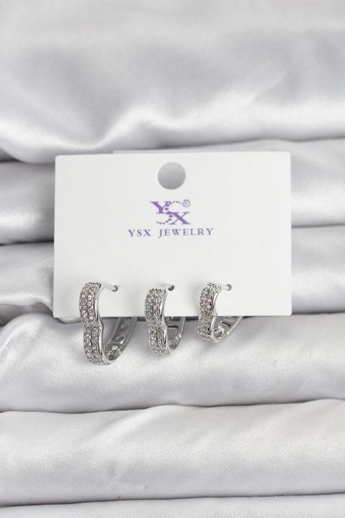 Zarif Kulaklar için Silver Pirinç Yapım Zirkonlu Kalpli Kadın Küpe