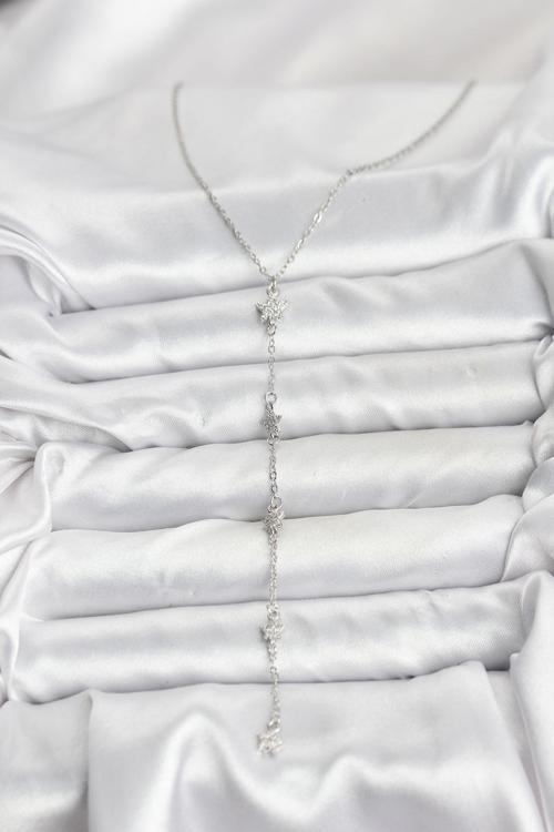 Zarif Boyunlar için Silver Çelik Zincir Yıldız Y Kadın Kolye