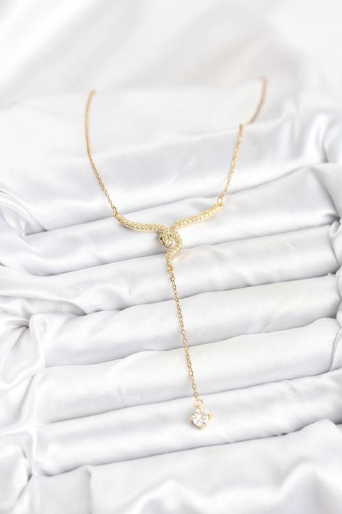 Zarif Boyunlar için Golden Çelik Zincir Yılan Model Y Kadın Kolye