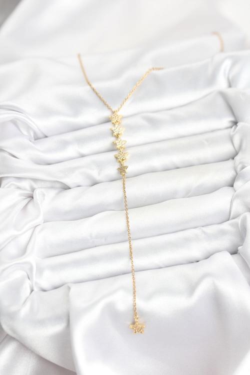 Zarif Boyunlar için Golden Çelik Zincir Yıldız Y Stil Kadın Kolye